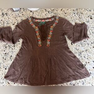Free People Brown Floral Embroidered Tunic